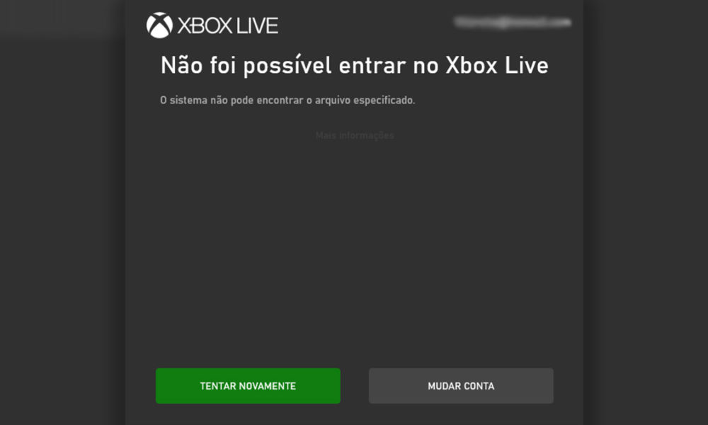 Solucionando o erro: Não foi possível entrar no Xbox Live O sistema não pode encontrar o arquivo especificado