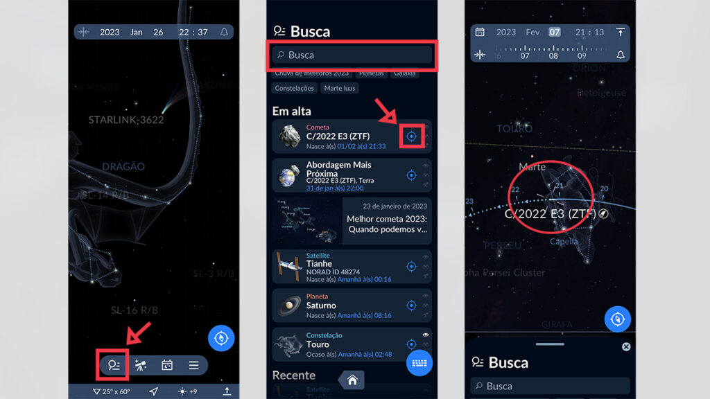 Passo a passo para saber onde olhar no céu para ver o cometa C/2022 E3 (ZTF)