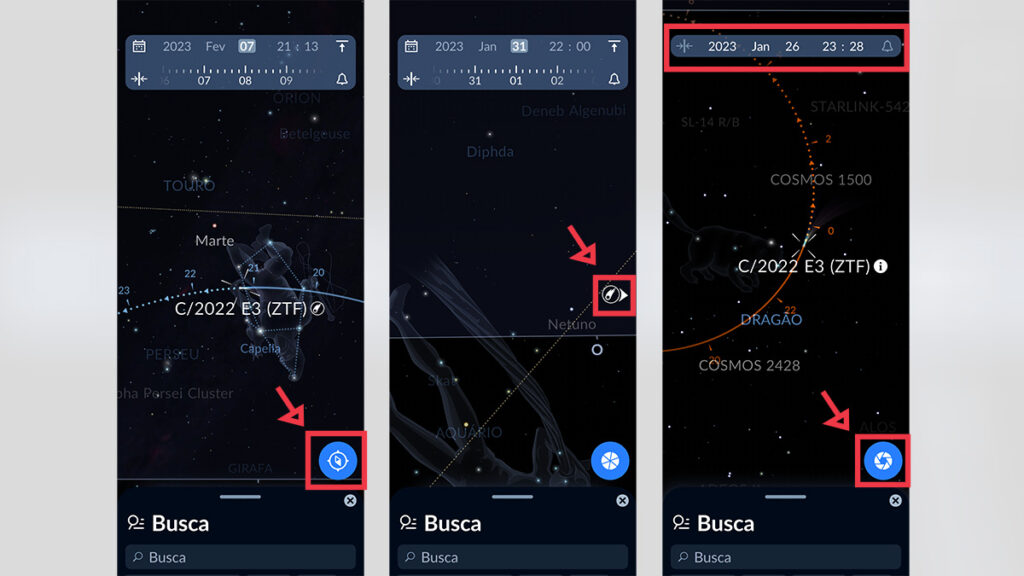 Passo a passo para saber onde olhar no céu para ver o cometa C/2022 E3 (ZTF) com giroscópio.